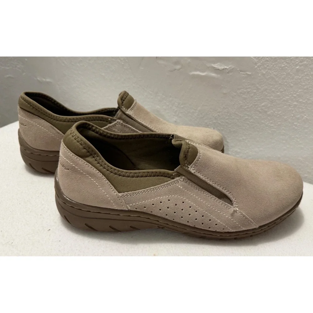 Eddie Bauer Birch Bay Tan Suede Leather Slip On Shoes Womens 9M Deep Cushioning